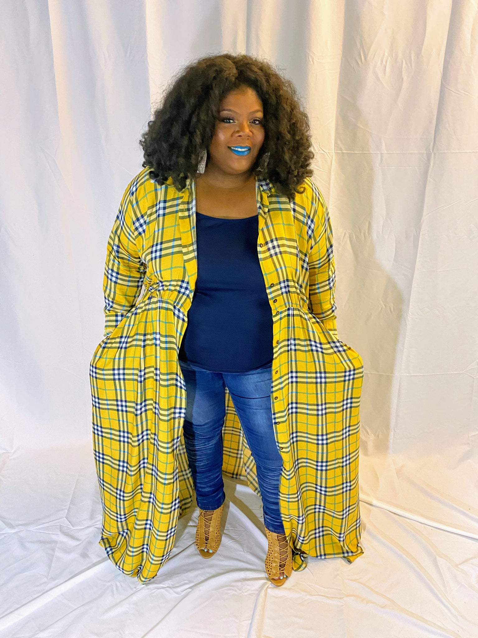 Yellow plaid maxi dress Clearance