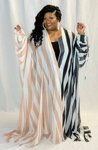 Tan and Black Striped Oversized Maxi Dress