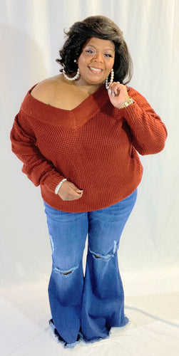Rust V-Neck Sweater