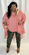 Load image into Gallery viewer, Red and White Striped Oversized Shirt