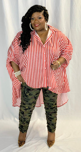 Red and White Striped Oversized Shirt