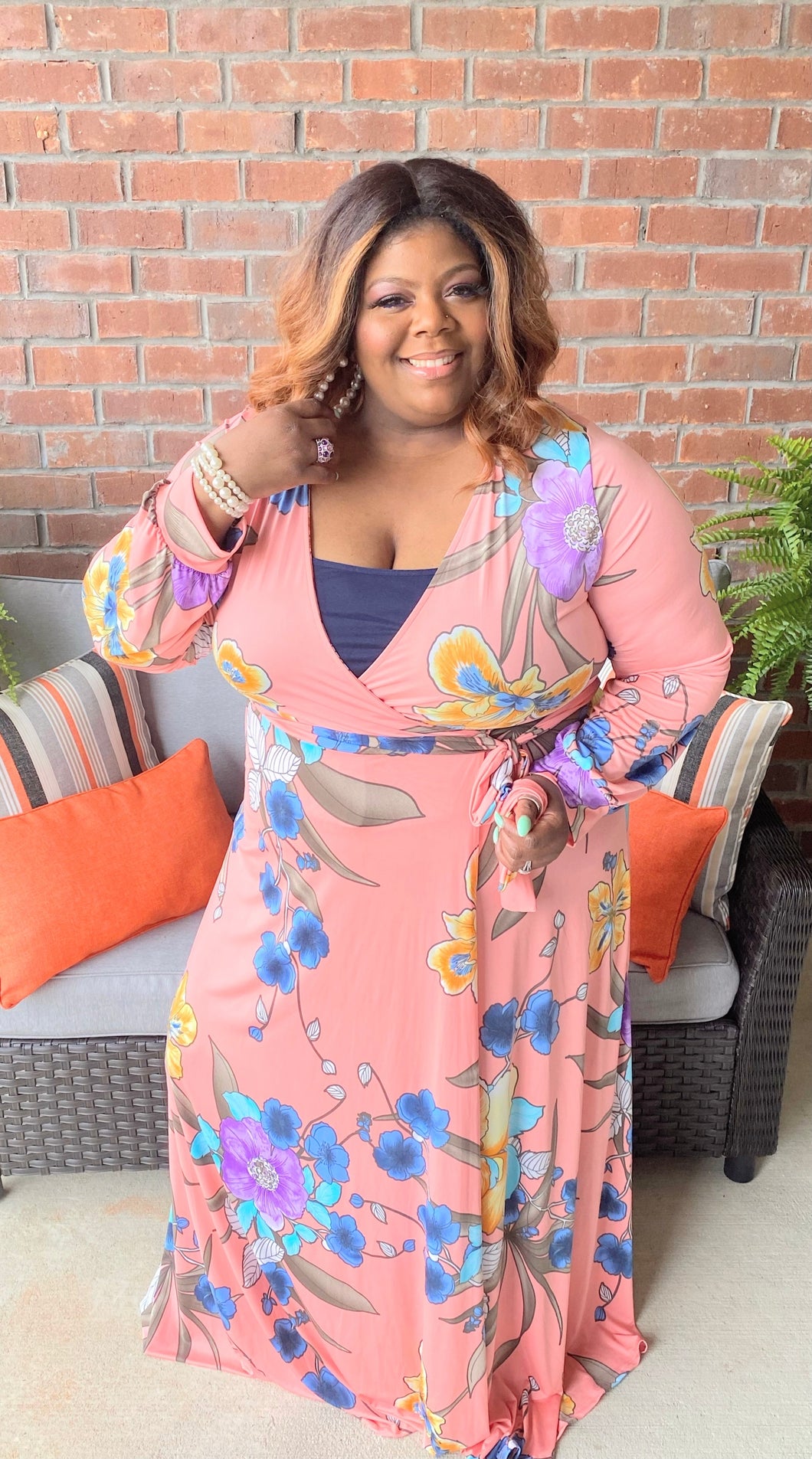 peach floral maxi dress Orange Peach Floral Linen Blend Maxi Dress - All Dresses