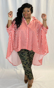 Red and White Striped Oversized Shirt
